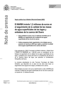 El MARM invierte 1,2 millones de euros en el seguimiento de la