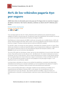 80% de los vehículos pagaría $30 por seguro