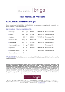 HOJA TECNICA DE PRODUCTO PAPEL CEFIRA WHITBACK 140 grs.