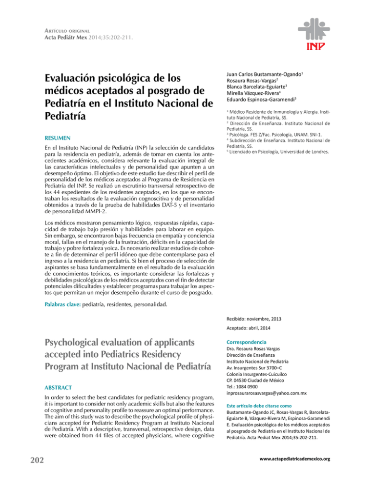 Evaluaci N Psicol Gica De Los M Dicos Aceptados