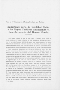 Importante carta de Cristóbal Colón a los Reyes Católicos