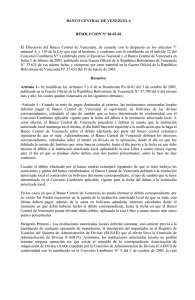 BANCO CENTRAL DE VENEZUELA RESOLUCION N° 04-03