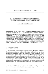 La Carta Municipal de Barcelona. Notas sobre sus Especialidades