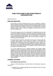 PUBLIC RELATIONS II AND OTHER FORMS OF COMMUNICATION