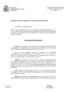 Expediente Tribunal Administrativo del Deporte núm. 87/2015 bis