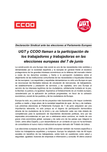 Declaración conjunta CCOO-UGT ante las elecciones al
