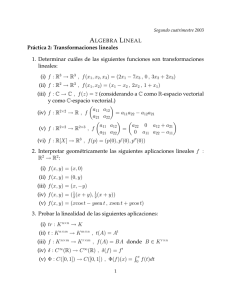 Práctica 2: Transformaciones lineales 1. Determinar cuáles de las