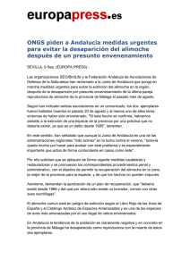 ONGS piden a Andalucía medidas urgentes para evitar la
