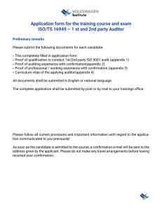 Application form for the training course and exam ISO/TS 16949 – 1