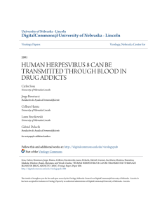 human herpesvirus 8 can be transmitted through blood in drug addicts