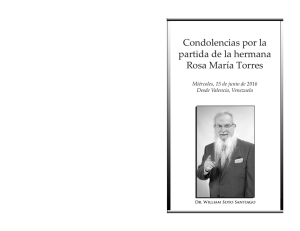 Condolencias por la partida de la hermana Rosa María Torres
