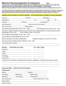 Millennium Recycling Application for Employment