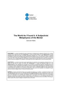 The World As I Found It. A Subjectivist Metaphysics of the Mental