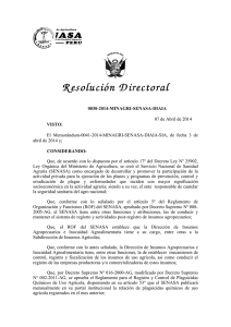 Resolución Directoral Nº 0030-2014-MINAGRI-SENASA