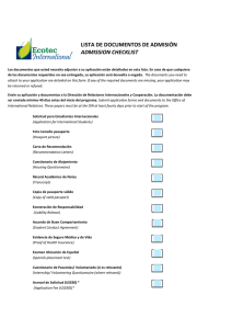lista de documentos de admisión admission checklist