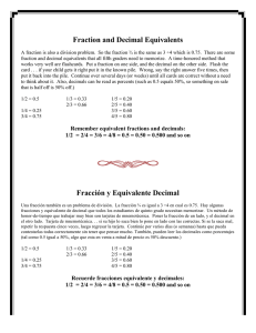 Fraction and Decimal Equivalents Fracción y Equivalente Decimal