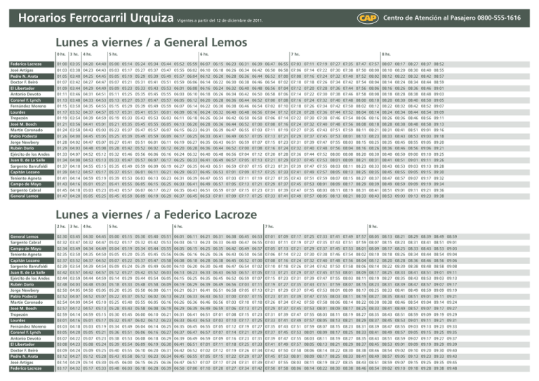 Horarios Ferrocarril Urquiza