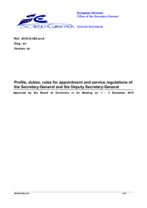 Profile, duties, rules for appointment and service regulations of the
