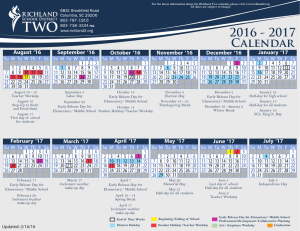 2016 - 2017 Calendar - Richland School District Two