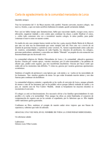 Carta de agradecimiento de la comunidad mercedaria de Lorca