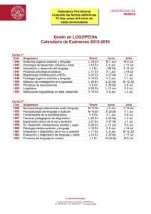 Grado en LOGOPEDIA Calendario de Exámenes 2015-2016