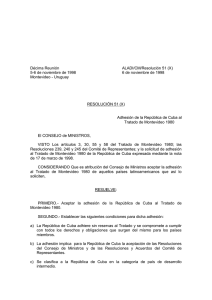 Adhesión de la República de Cuba al Tratado de Montevideo 1980