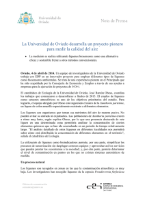 Nota de Prensa La Universidad de Oviedo desarrolla un proyecto