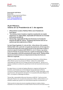 Audi México: relevo en la Presidencia el 1 de agosto
