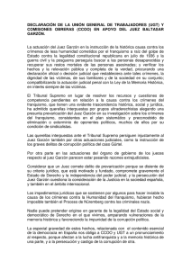 DECLARACIÓN DE LA UNIÓN GENERAL DE TRABAJADORES