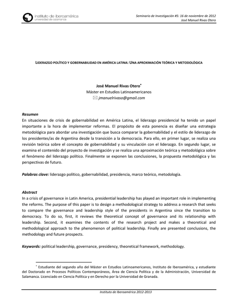 Liderazgo Pol Tico Y Gobernabilidad De Am Rica Latina