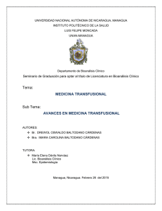 Tema: MEDICINA TRANSFUSIONAL Sub Tema: AVANCES EN