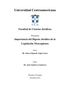 Importancia del Digesto Jurídico de la Legislación Nicaragüense
