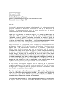 Ref. Queja nž 041321 Servicios Territoriales de Valencia Asunto