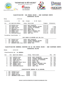 resultados primera etapa - Clasificaciones del Ciclismo Colombiano