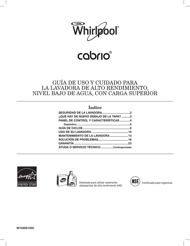 guía de uso y cuidado para la lavadora de alto rendimiento