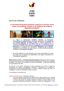 nota prensa 14 premios sge - Sociedad Geográfica Española