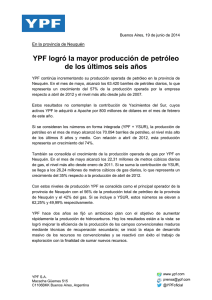 YPF logró la mayor producción de petróleo de los últimos seis años