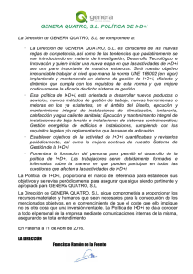 GENERA QUATRO, S.L. POLÍTICA DE I+D+i