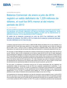 Balanza Comercial: de enero a julio de 2014 registró un saldo
