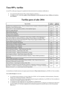 Tasa 059 y tarifas Tarifas para el año 2016