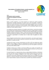 Carta abierta al Presidente Santos CONPAZ Agosto 1 de 2014