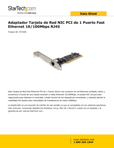 Adaptador Tarjeta de Red NIC PCI de 1 Puerto Fast