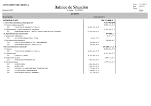 Balance de situación de las cuentas municipales del año 2012