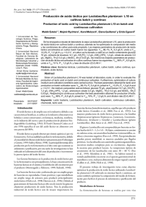 Producción de acido láctico por Lactobacillus plantarum L10 en