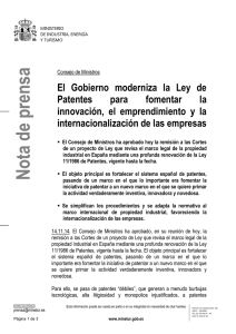 Nota de prensa  - Oficina Española de Patentes y Marcas