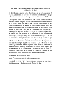 Carta del Vicepresidente de la Junta Central de Gobierno al Cabildo