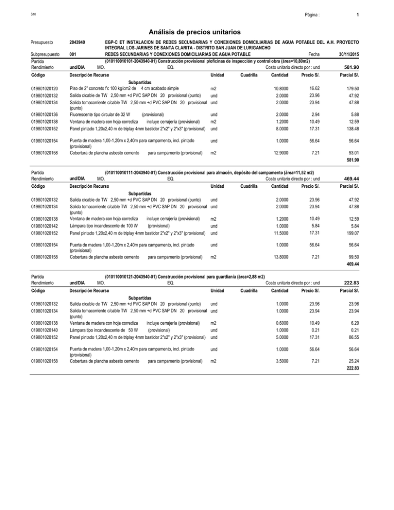 An Lisis De Precios Unitarios