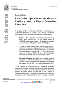 Autorizadas operaciones de deuda a Castilla y León, La Rioja y