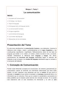 Presentación del Tema 1. Concepto de Comunicación