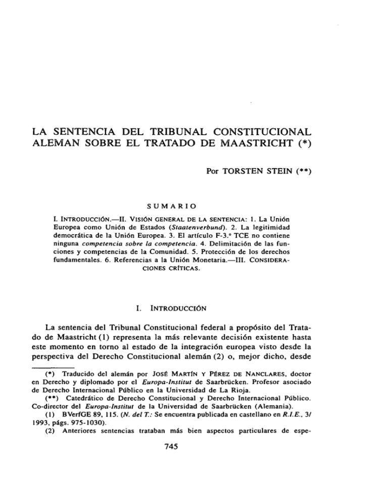 La Sentencia Del Tribunal Constitucional Alem N Sobre El Tratado